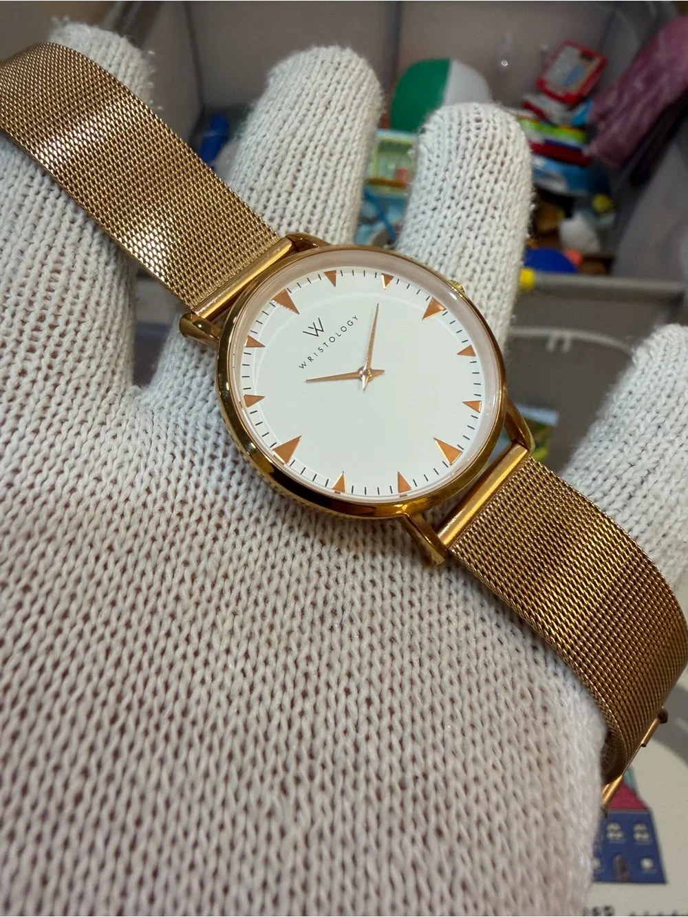 WRISTOLOGY Stella Unisex’s Rose Gold Mesh Watch 38mm White Dial Boyfriend Style